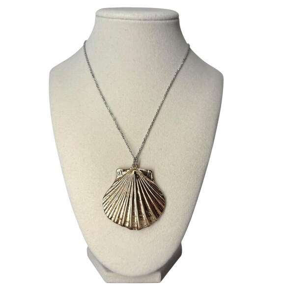 J. Jill Shell Necklace Island Air Pendant Mixed Metal Gold Silver Scallop Ocean - Picture 2 of 14